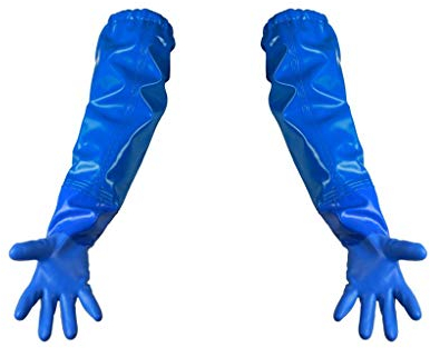 lange Gummihandschuhe mit Ärmelstulpen 60 cm blau - Schutzhandschuhe Größe 8