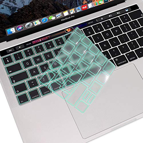 MOSISO Ultra Thin TPU Keyboard Cover Compatible with MacBook Pro with Touch Bar 13/15 Inch 2019/2018/2017/2016 Release, A2159/A1989/A1706, A1990/A1707 Transparent Skin - EU Layout, Mint Green