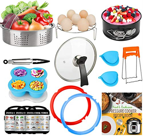 3 Quart Accessories for Instant Pot, Including Springform Pan, Steamer Basket, Tempered Glass Lid, Silicone Sealing Rings, Egg Steamer Rack, Egg Bites Molds, and More