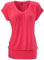DOTIN Damen T-Shirt V-Ausschnitt Kurzarmshirt Causal Oberteil Falten Tops Stretch Tunika Basic Tee, Koralle, M