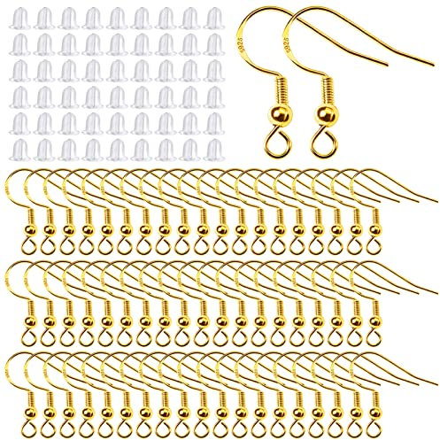 TOAOB 200pcs Gold Earring Hooks with Earring Backs Hypoallergenic Fish Hooks Ear Wire Supplies for Jewelry Making