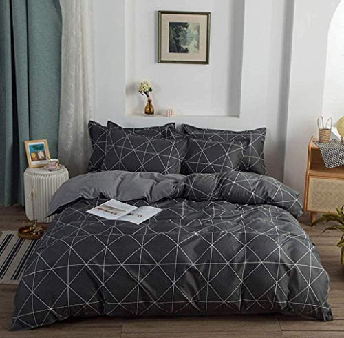 GETIYA 【Neueste】 Kinder Bettwäsche 135x200 Dunkelgrau Bettwäsche Geometrisch Weiche Mikrofaser Wendebettwäsche mit Kissenbezug 80x80 Jungen Kariert Bettwäsche Dunkelgrau mit Reißverschluss