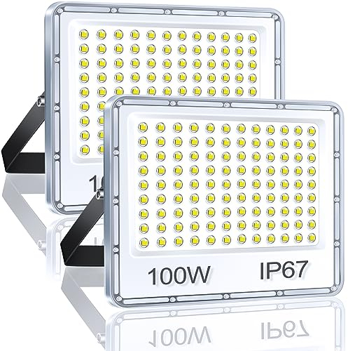 YIQIBRO LED Strahler Außen 100W 2 Stück, Fluter Superhell 10000LM 6500K Kaltweiß LED Scheiwerfer, IP67 Wasserfest Aussenstrahler, Außenstrahler für Hinterhof, Terrassen, Garage, Flur, Garten