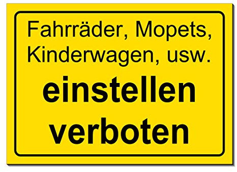 Fahrräder-Mopets-Kinderwagen einstellen verboten-Schild-200 x 150 mm + 300 x 200 mm - 3 mm Materialstärke-Warnschild-Hinweisschild-Türschild (1273N - 20 x 15 cm ohne Löcher)