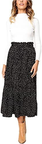 Hoerev Frauen Print Punkt mit Taschen Falten Langer Rock Beach Party Maxi Rock,Schwarz Punkt,S