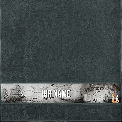 Manutextur - Personalisiertes Duschtuch - E-Gitarre Motiv - Anthrazit - 70x140 cm - Baumwolle