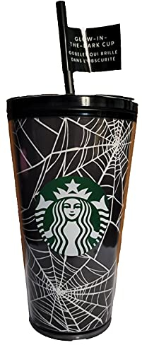 STARBUCKS Exklusiver Limited Edition 2021 Glow in the Dark 473 ml Grande Spider Web Tumbler – Halloween, Schwarz, Grün, Weiß