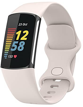 Wownadu Armband Kompatibel für Fitbit Charge 5 Armband/Charge 6 Armbänder, Damen Herren Silikon Sport Band Mondweiß Ersatzband Zubehör,S (Keine Uhr)