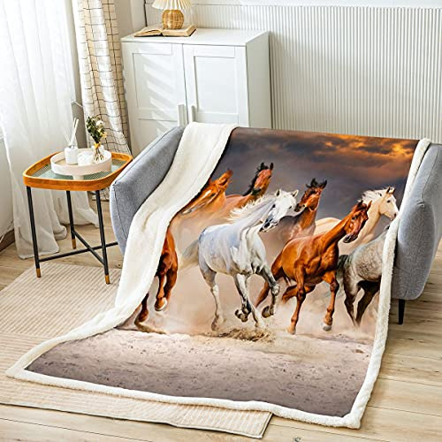 Homemissing Kinder Pferd Decke 130x150cm für Jungen Mädchen Galoppierendes Pferd Bedrucktes Kuscheldecke 3D Wildtier Wohndecke Weiß Braun WildLeben Schlafzimmer Dekor Flanell Fleecedecke