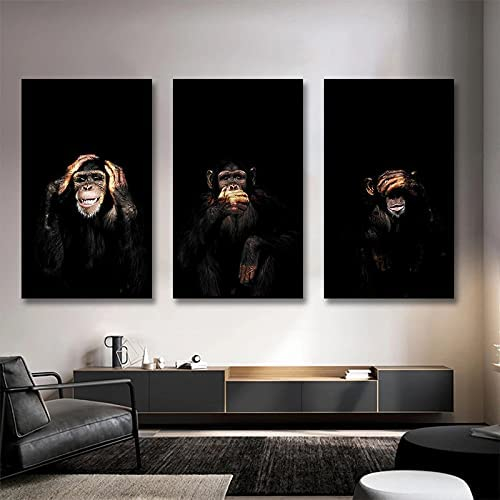 ASDASH wandbilder wohnzimmerGraffiti Netter 3 Weiser AFFE Leinwand Bild Bunte Gedruckte Poster und Kunstdrucke Wandbilder Wohnkultur50x70cm x3 Rahmenlos