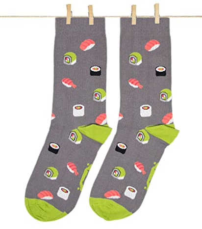 Roits Sushi Grau Herren Lustige Socken 41-46 - Bunte Witzige Socken Männer, Odd Fun Socks Geschenke Accessoires