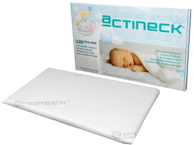 ACTINECK Almohada Bebe (55 X 30 X 3 cm) Transpirable, Desenfundable y Funda Lavable - Libre de tóxicos - Fabricado En España - Hipoalergénica - Antibacteriana