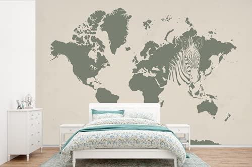 Selbstklebend Tapete Wandpapier Wandaufkleber Fototapete Tapeten Wanddeko 525x350 cm Weltkarte - Tiere - Zebra