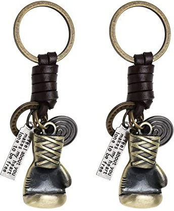 YINETTECH 2pcs Porte-clés Vintage Gant de Boxe Porte-clés en Bronze Cuir Sport Porte-clés Petite Surprise Présent Clé Accessoires pour Femmes Hommes