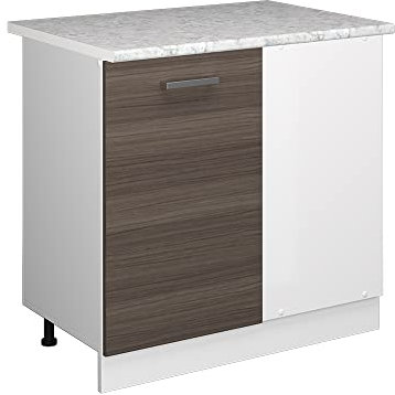 Vicco Eckunterschrank R-Line, Küchen Eckschrank, Grau/Weiß, 86 cm, AP Marmor