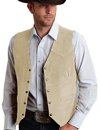 Tuikayoo Gilet de costume en daim pour homme, style cowboy, Western, coupe normale, champagne, XL