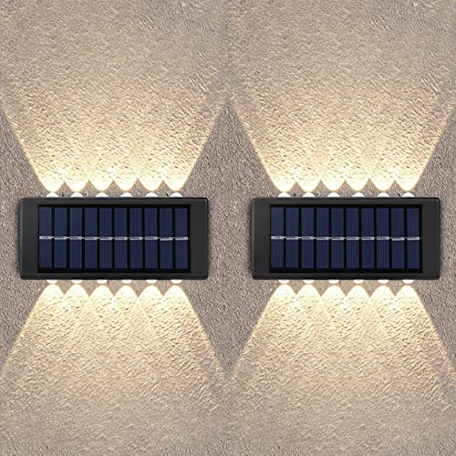 Solarlampen für Außen Garten,Solar LED Wandleuchte Up & Down Light, 2 Stück 12 LEDs Wandlampen im Innen und Außenbereich,IP65 Wasserdicht Solar Wandleuchten Dekorative Für Garten Terrasse Treppe