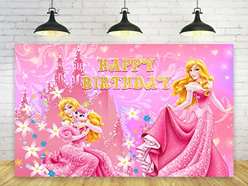 SOPAK Prinzessinnen-Hintergrund für Geburtstagsparty-Dekorationen, Prinzessin Aurora Hintergrund für Babyparty, Party, Kuchentischdekorationen, Zubehör, Dornröschen-Themenbanner, Rosa, Einheitsgröße