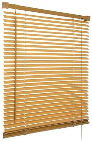 Teak - Wood grain Effect PVC venetian Blind - Width 180cm x Drop 150cm - 25mm Horizontal Slats - Easy Fit Trimmable fitting with Tilt control Wand Mechanism