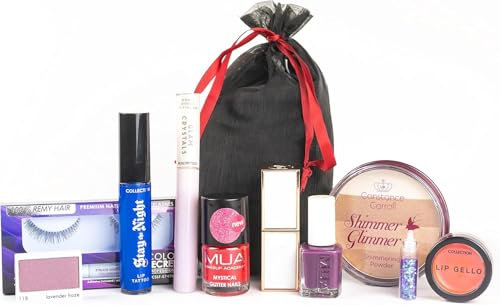 Glamza Makeup Set 10 Piece Lucky Dip Gift Kit for Women & Teenage Girls - Includes 10 Makeup Items in Black Organza Beauty Bag