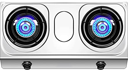 IBOWZ Encimera de Gas Estufa De Gas De Escritorio Portátil, Cocina De Acero Inoxidable De 71 CM, 2 Quemadores con Protección contra Falla De Llama Y Placa Antideslizante De Hierro Fundido De Cinco