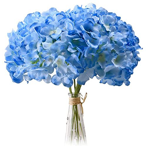 Juwaacoo Hellblaue Hortensien Seidenblumen Köpfe 20 Stück volle Hortensien Blumen Künstlich mit Stielen für Hochzeit