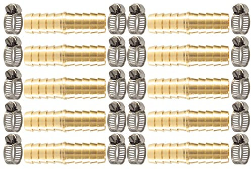 MSAEIQUN Brass Hose Barb Fitting 1/2 (12mm) Barb Splicer Mender with Stainless Steel Pipe Clamps air hose repair kit for Pipe Line/Fuel/Air (Pack of 10) (1/2'' (12mm))