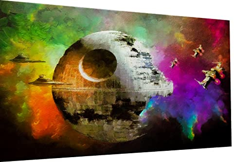 Magic Canvas Art Star Wars Todesstern Pop Art Leinwandbild 1- teilig Hochwertiger Kunstdruck Wandbilder – B8373, Material: Poster ungerahmt, Größe: 80x60 cm, Weiß