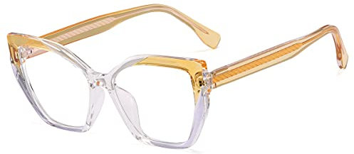 kachawoo Cat Eye Brillen Rahmen Anti Blaulicht Optische Brillen Frauen Polygon TR90 Brillen (yellow clear frame)