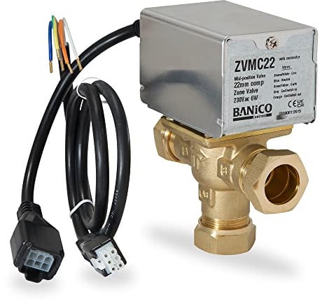 Banico ZVMC22 22mm 3 Port Motorised Valve Replacement for Honeywell 3 Port Valve 22mm Honeywell V4073A1039 or Danfoss for Central Heating UFH Built-in Service Plug