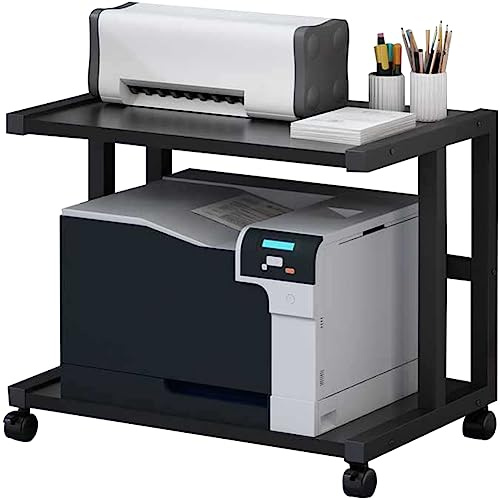 NUACOS Druckerwagen mit Arretierbaren Rädern,Untertisch Druckerhalter,2 Ebenen Druckertisch mit Verstellbaren Füßen für Drucker Scanner Fax Büro Druckerständer Rollbar,Schwarz,W48cm