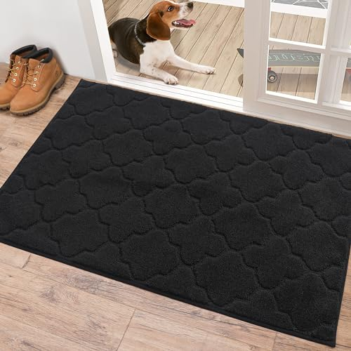 COSY HOMEER Fussmatte Innen 80 x 120 cm, Schmutzfangmatte Waschbar 1,5 cm Dicke, Eingangsteppich Sauberlaufmatte Hundeteppich Maschinenwaschbar für Flur, Küche, Hintertür, Schwarz