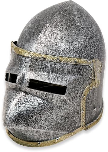 BestSaller 1423 Kinder-Ritterhelm mit Klappvisier Hundsgugel, Ritter und Krieger Kunststoff, Silber/Gold