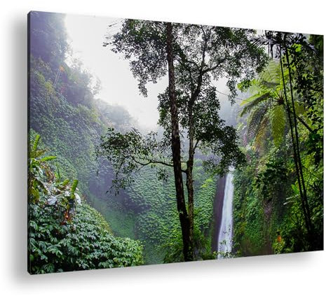 deyoli Wasserfall im tropischem Regenwald Format:90x60 cm als Leinwandbild, Motiv fertig gerahmt auf Echtholzrahmen, Hochwertiger Digitaldruck mit Rahmen