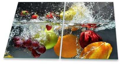 Herdabdeckplatte Abdeckung Ceranfeld Abdeckplatte Schneidebrett 2-Teilig 80x52 Früchte Mehrfarbig Spritzschutz Glasplatte Ceranfeldabdeckung Schutz Herdschutz Sicherheitsglas Glasschneidebrett 2x40x52