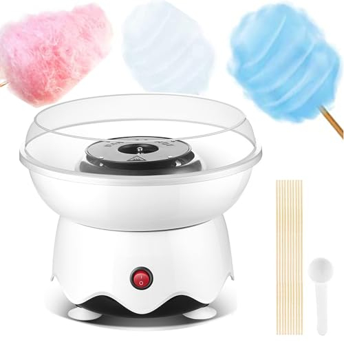 Cotton Candy Machine for Kids,Candy Floss Machine, Portable Mini Electric Cotton Candy Maker Hard Candy Maker Includes 20 Bamboo Sticks & Sugar Scoop (White)