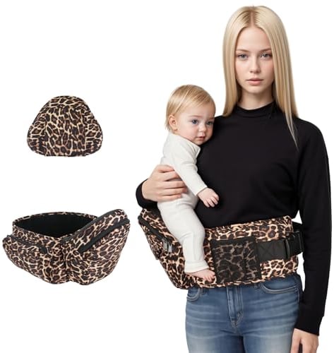 Porte-Bébé Ergonomique, Léger Baby Siège de Hanche avec support de taille, Réglable Ventral Tabouret du Nouveau-Né au Tout-Petit, Taille Réglable(Léopard)