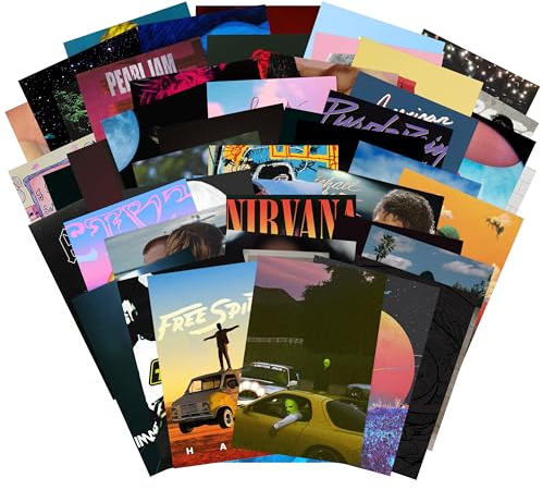 Adval9Vram Album Cover Ästhetische Bilder - 50 Stück Musik Album Wall Collage Kit Fotosammlung Collage, Schallplatte Ästhetik Wall Prints Kit Wohnheim Zimmer Schlafzimmer Deko für Musik Liebhaber