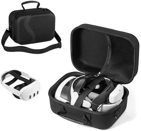 DEVASO Upgraded Large Carry Case for Meta Quest 3, Soft Lining Case for BOBOVR/Kiwi Design Battery Head Strap and Other Accessories, Hard Shell Bag for Travel and Storage, Black