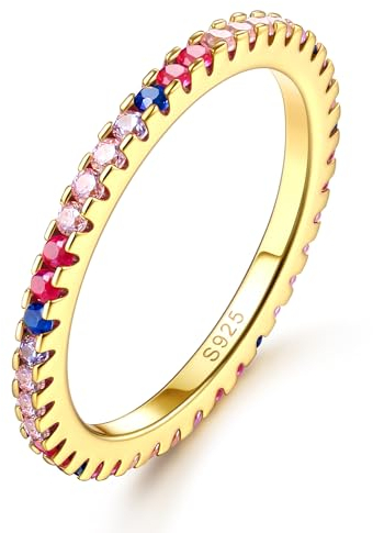 Dochais Gold Ring Frauen 925 Sterling Silber | 14K Vergoldet Enternity Ring Bunte Zirkonia Fingerring Diamant Verlobungsring Trauringe Eheringe Promise Ringe Schmuck Geschenk für Damen