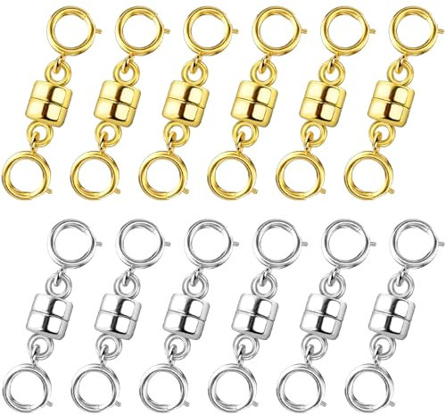 Bonison 12Pcs Magnetic Labstor Necklace Clasps - Bracelet Clasps and Closures for Necklaces Fasteners Chain Clasps Connector for Jewelry Making Gold and Silver 2cm