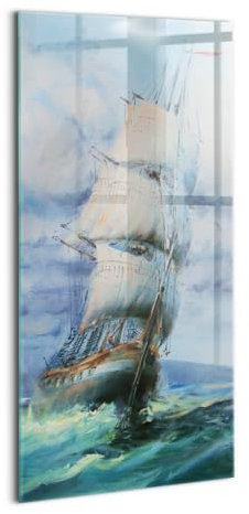Wallfluent Dicke 4mm Wandbild Glasbild Gehärtetes Glas Mit Motiv 70x140cm Bild Wanddekoration Für die Küche Badezimmer und Schlafzimmer - Bemaltes Schiff auf dem Wasser