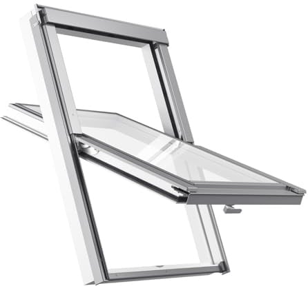 Dachfenster Set für VELUX Gruppe | Kunststoff Fenster RoofLITE+ 66 x 118 cm | Fenster mit 3-fach Verglasung | Schwingfenster inkl. Eindeckrahmen für Dachziegel (bis 50 mm) + Dämm- & Anschluss-Set)