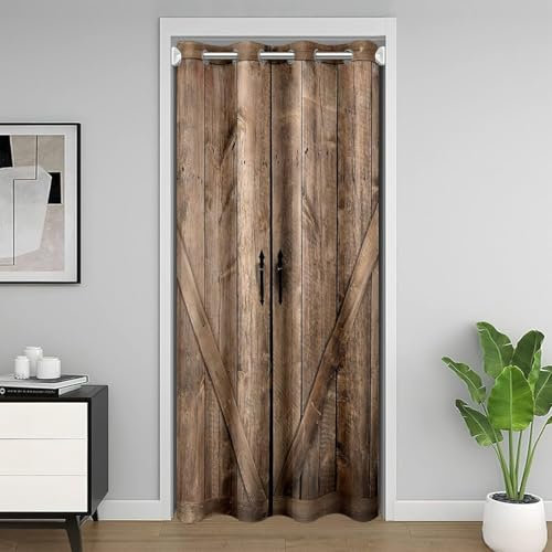 Homemissing Vintage Rideau de Porte en Bois Motif Rustique Rideau de Porte 86x203cm en Bois pour la Porte intimité Ferme Rustique Placard Occultant Rideaux pour Chambre à Coucher Salon décoration