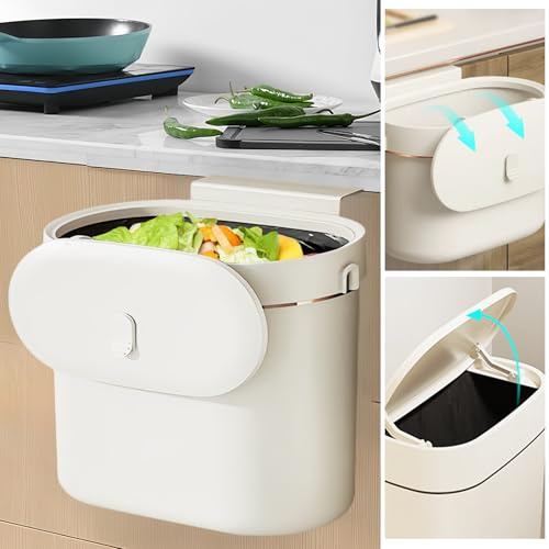 BORDEAG Mülleimer Hängend 7 L, Abfalleimer Aufhängbarenzum, Biomülleimer Küche, Küchenabfalleimer Mit Haken, Mülleimer Mit Deckel Für Küche, Büro, Schlafzimmer