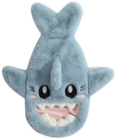 Cute Hot Water Bottle with Washable Plush Cover, 1L Cute Shark Hot Water Bottle Animal Explosion and Leak Proof Cosy Soft Hot Warm Water Bottle with Big Opening for Pain Relief Winter Gifts Blue