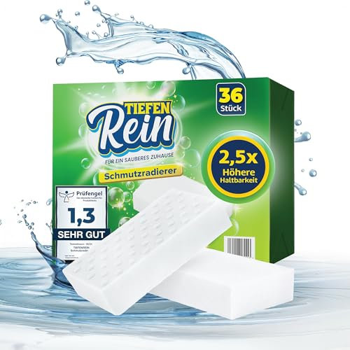 Spugna Magica PRO 36 pezzi - Novità: spugna magica per muro con una durata 2,5 volte superiore | Gomma Magica extra resistente | Magic Eraser rimuove lo sporco da pareti, scarpe, cucine e bagni