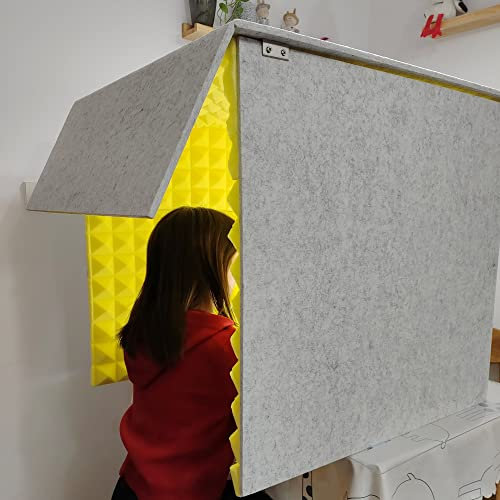 Portable Soundproof Vl Booth Box for Studio Desk Recording Self Made Isolation Booth with Absorbing Shield and Microphone Desktop Sound Covers (Yellow)