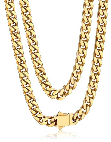 Bandmax Edelstahl Halskette Gold Panzerkette Herren 5MM breit Kette Junge Kubanische Halskette 45CM Kettenlänge Hip Hop Kette Accessoire Modeschmuck