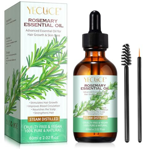 60ml Rosmarinöl Haare Rosmarinöl Bio für Haarwachstum - Kopfhaut nähren, Haar stärken - Seidig weiches Haar - für Wimpern Augenbrauen Haut Nägel - Aromatherapie & Diffusor - Rosemary Oil for Hair